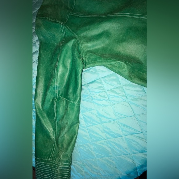 Bradley Bayou Green Leather moto style coat 3x fall lightweight bikercore y2k - Picture 14 of 15